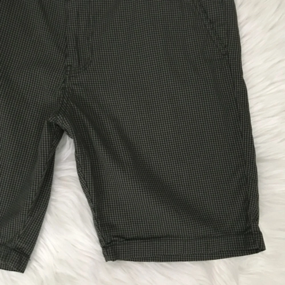 Adam Levine Mens Shorts Tiny Plaid Green Flat Front 34 Bermuda Welt Back Pockets - Picture 6 of 14